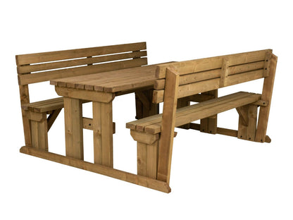 Alders Picnic Table Benches Set With Backrest - Rustic Finish