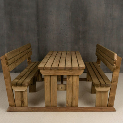 Alders Rounded Picnic Table and Benches Set With Backrest - Rustic Finish