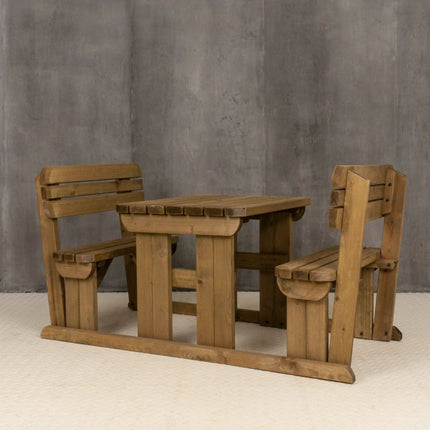 Alders Rounded Picnic Table and Benches Set With Backrest - Rustic Finish