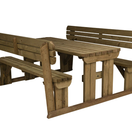Alders Rounded Picnic Table and Benches Set With Backrest - Rustic Finish