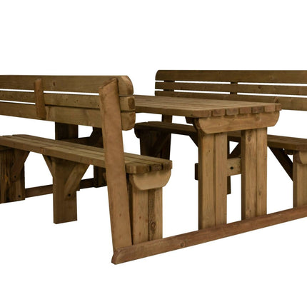 Alders Rounded Picnic Table and Benches Set With Backrest - Rustic Finish