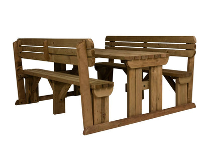 Alders Rounded Picnic Table and Benches Set With Backrest - Rustic Finish