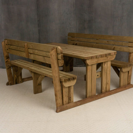 Alders Rounded Picnic Table and Benches Set With Backrest - Rustic Finish