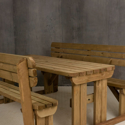 Alders Rounded Picnic Table and Benches Set With Backrest - Rustic Finish