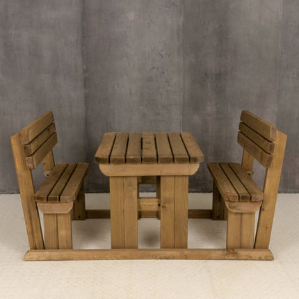 Alders Rounded Picnic Table and Benches Set With Backrest - Rustic Finish