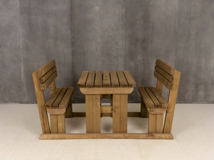 Alders Rounded Picnic Table and Benches Set With Backrest - Rustic Finish