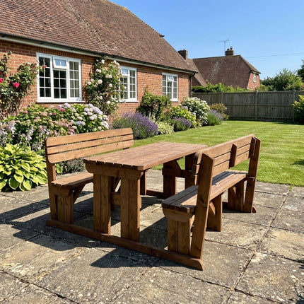 Alders Rounded Picnic Table and Benches Set With Backrest - Rustic Finish