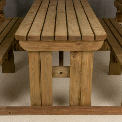 Alders Rounded Picnic Table and Benches Set With Backrest - Rustic Finish