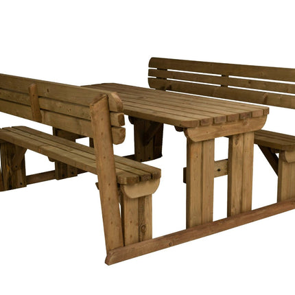 Alders Rounded Picnic Table and Benches Set With Backrest - Rustic Finish