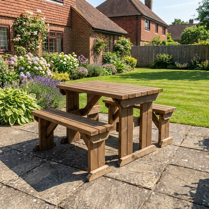 Aspen Picnic Table and Benches Set - Rustic Finish