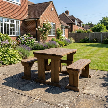 Aspen Rounded Picnic Table and Benches Set - Rustic Finish