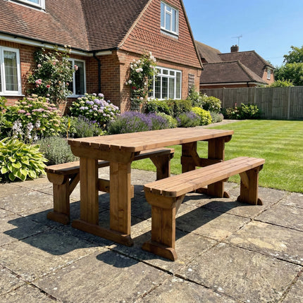 Aspen Rounded Picnic Table and Benches Set - Rustic Finish