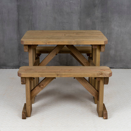 Aspen Rounded Picnic Table and Benches Set - Rustic Finish