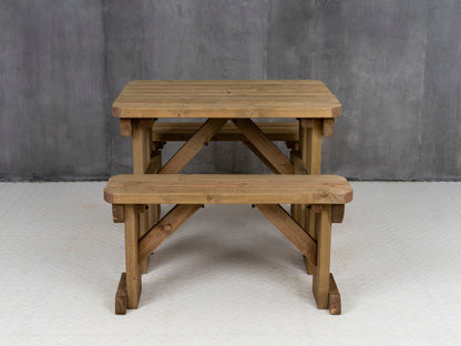 Aspen Rounded Picnic Table and Benches Set - Rustic Finish