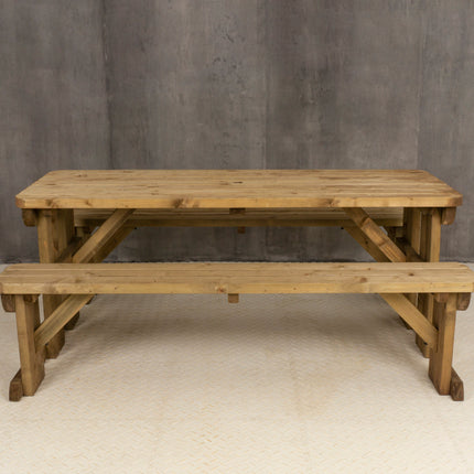 Aspen Rounded Picnic Table and Benches Set - Rustic Finish