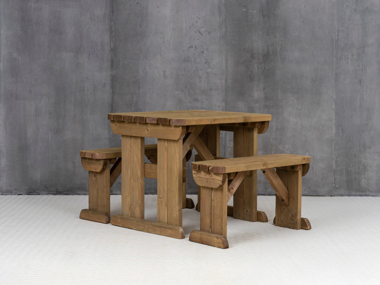 Aspen Rounded Picnic Table and Benches Set - Rustic Finish