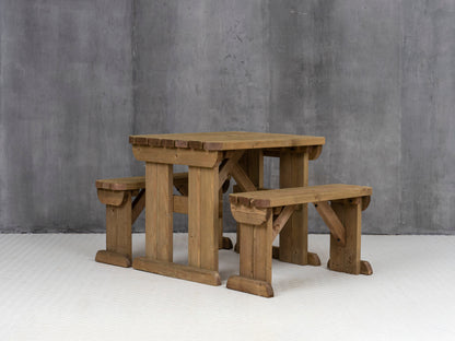 Aspen Rounded Picnic Table and Benches Set - Rustic Finish
