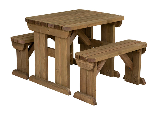 Aspen Rounded Picnic Table and Benches Set - Rustic Finish