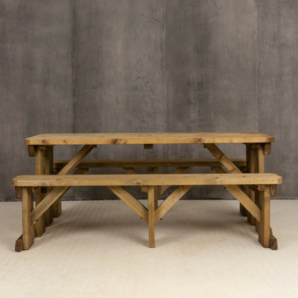 Aspen Rounded Picnic Table and Benches Set - Rustic Finish