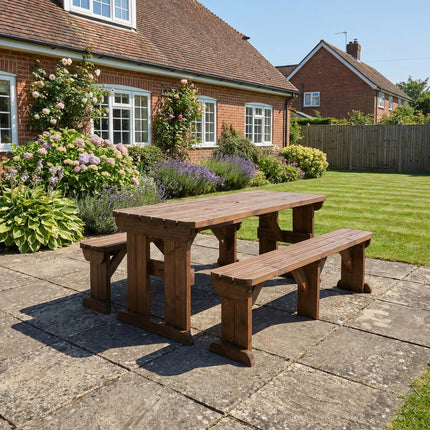 Aspen Rounded Picnic Table and Benches Set - Rustic Finish