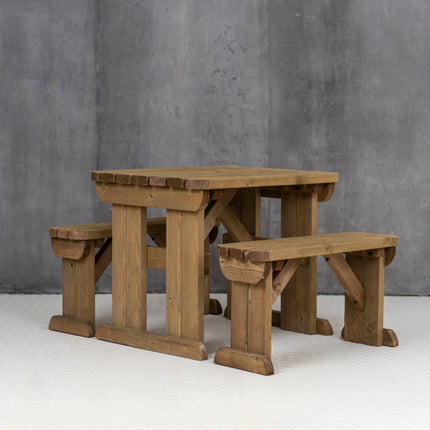 Aspen Rounded Picnic Table and Benches Set - Rustic Finish