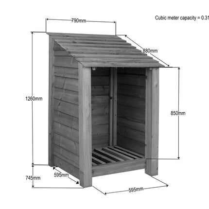 Slatted wooden log store W-79cm, H-126cm or 180cm, D-88cm - Brown Finish