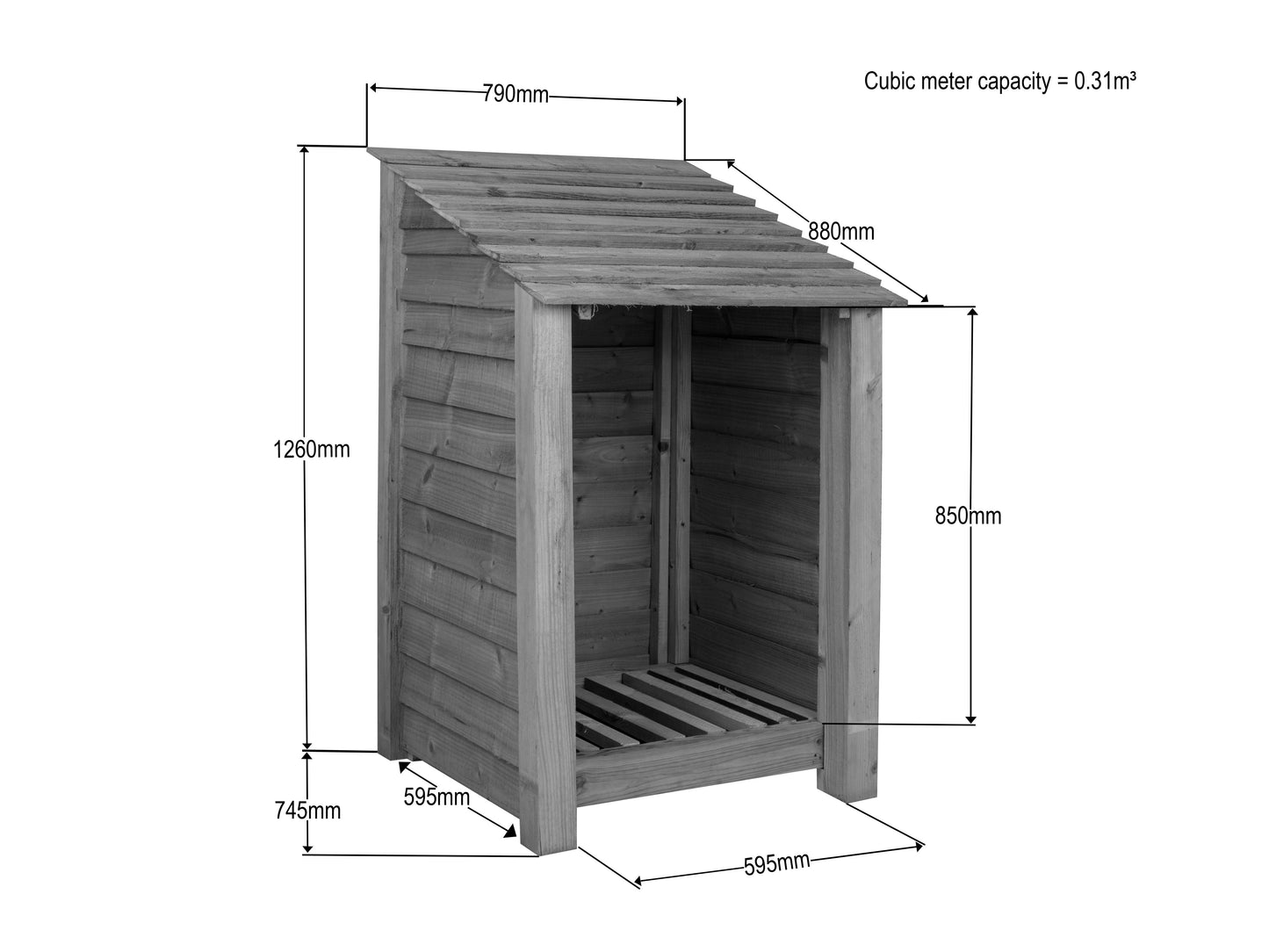 Wooden Premium Tongue/Groove Log Store (W-79cm, H-126cm or H-180cm, D-88cm)