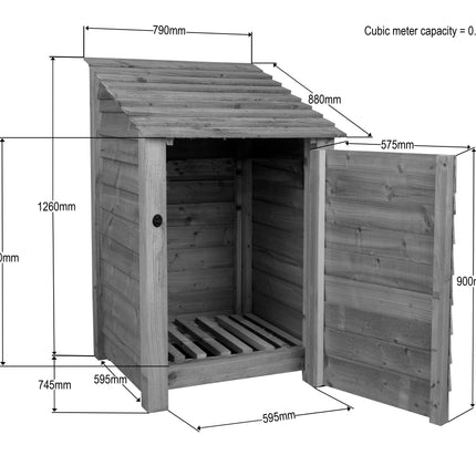 Slatted Wooden Log Store With Door W-79cm, H-126cm or 180cm, D-88cm