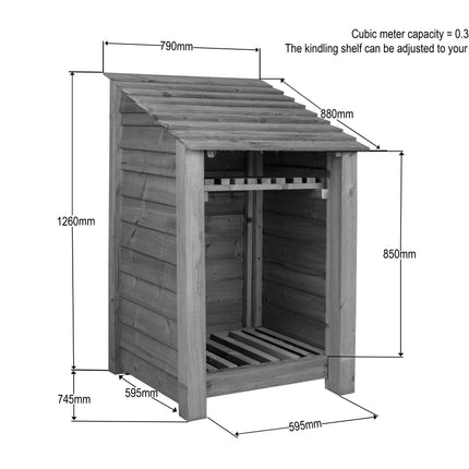 Slatted Wooden Log Store With Shelf W-79cm, H-126cm or 180cm, D-88cm