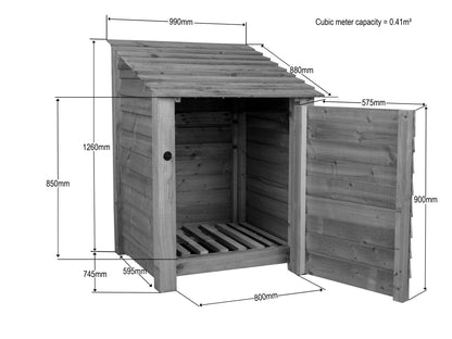 Wooden Log Store with Door W-99cm, H-126cm Or 180cm, D-88cm