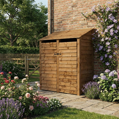 Wooden Log Store with Door and Shelf W-146cm, H-126cm or 180cm, D-88cm - Brown Finish