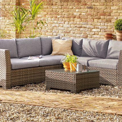 Chesterton Grey 5 Seater Polyrattan Corner Garden Sofa Set