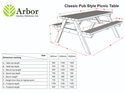 Classic Rounded Pub Style Picnic Bench and Table - Rustic Finish