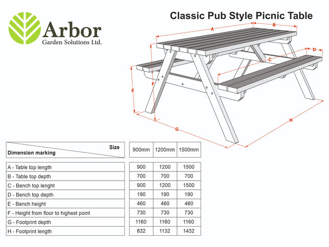 Classic Rounded Pub Style Picnic Bench and Table