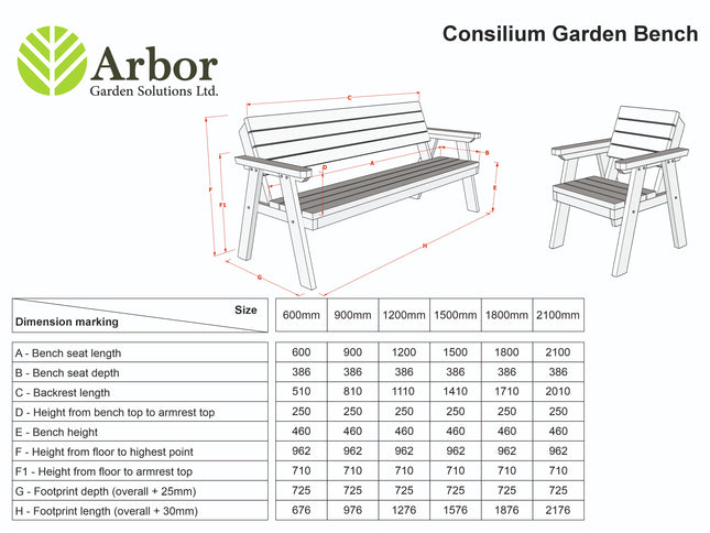 Consilium Garden Fence Bench With Backrest - Rustic Finish