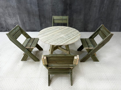 DeckFusion Wooden Rounded Picnic Table and Four Chairs Set