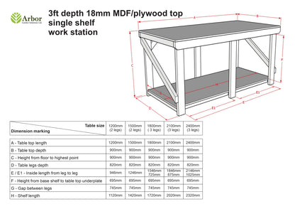 Wooden Workbench Eucalyptus Hardwood Top Depth-3ft