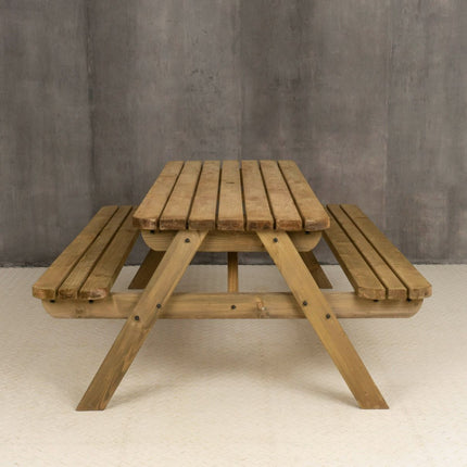 Fortem Rounded Pub Style Picnic Table Benches Set - Rustic Finish
