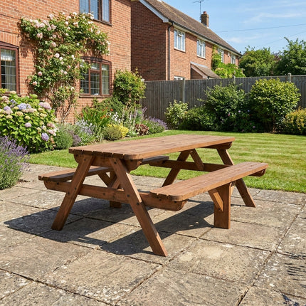 Fortem Rounded Pub Style Picnic Table Benches Set - Rustic Finish