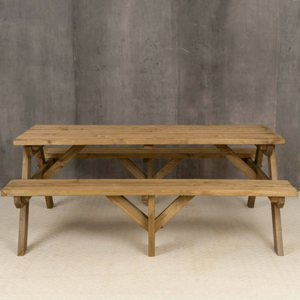 Fortem Rounded Pub Style Picnic Table Benches Set - Rustic Finish