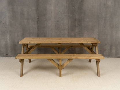 Fortem Rounded Pub Style Picnic Table Benches Set - Rustic Finish