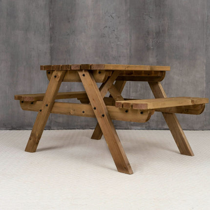 Fortem Rounded Pub Style Picnic Table Benches Set - Rustic Finish