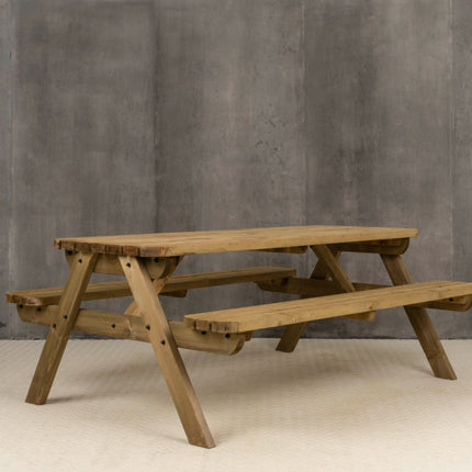 Fortem Rounded Pub Style Picnic Table Benches Set - Rustic Finish