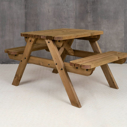 Fortem Rounded Pub Style Picnic Table Benches Set - Rustic Finish