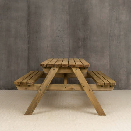 Fortem Rounded Pub Style Picnic Table Benches Set - Rustic Finish