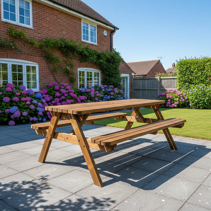 Fortem Rounded Pub Style Picnic Table Benches Set - Rustic Finish