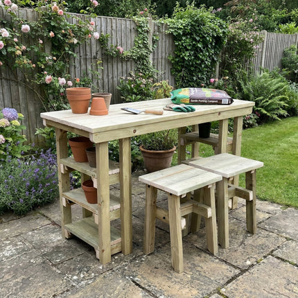 Garden potting table, multi purpose workbench (150cm + 2x chairs)