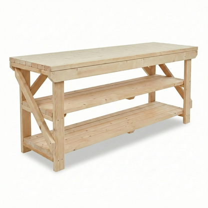 Acorn Wooden Workbench With Double Shelf