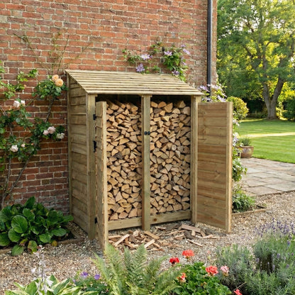 Wooden Log Store with Door W-146cm, H-126cm or 180cm, D-88cm