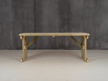 Hollies Rounded Wooden Garden Table, Outdoor Picnic Dining Desk